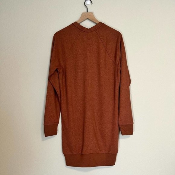 Prana Cozy Up Terry Dress Lace Up Neck Long Sleeve Brown S New Roux Heather #36 - Picture 6 of 6